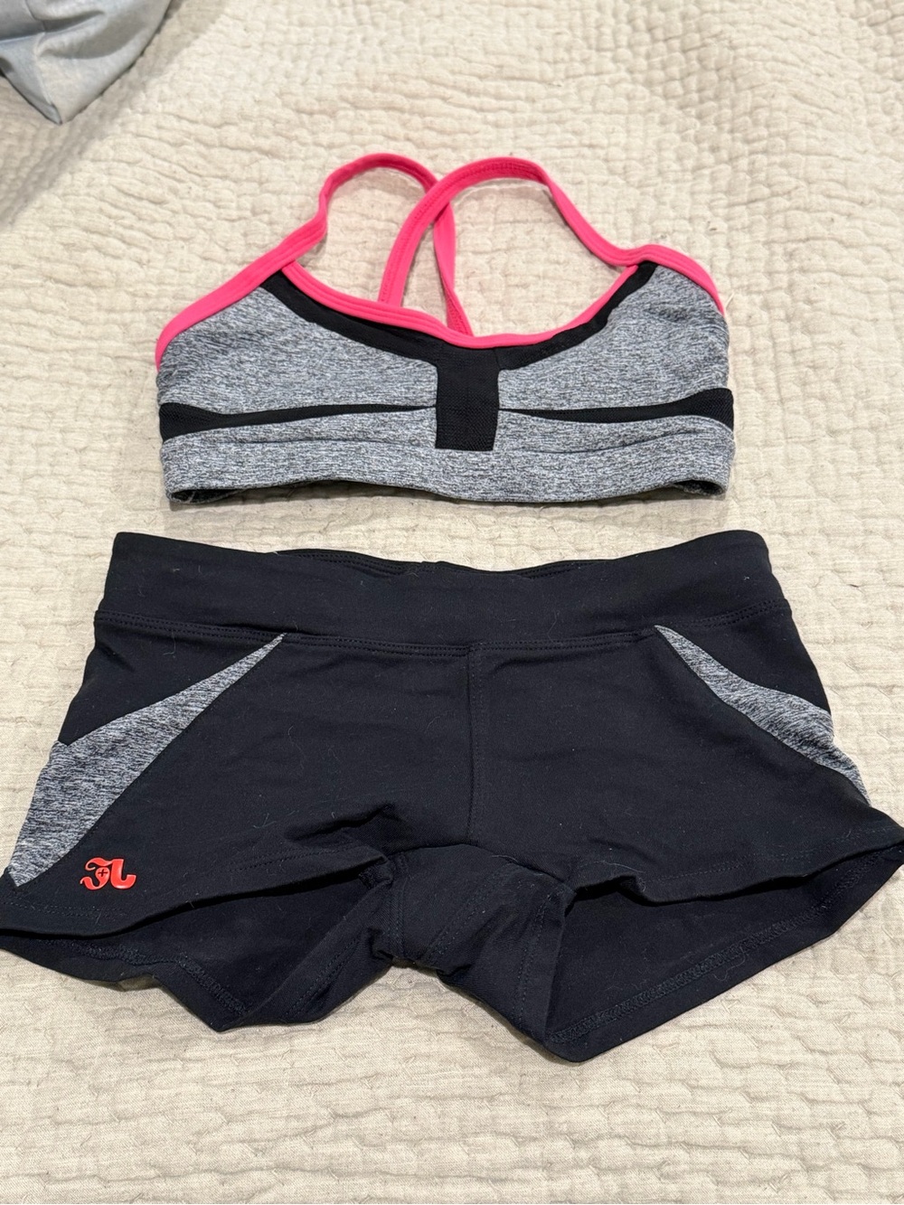 Jo + Jax Dancewear 2 Piece Set MC Top LC Shorts Black Gray Pink
